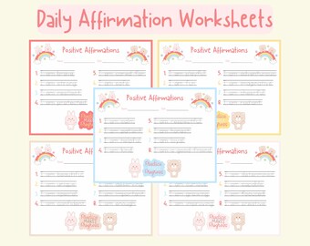Daily Positive Affirmations Writing Worksheets for Kids - 5 Themes, 35 Affirmations - To Practice Mindfulness and Spelling