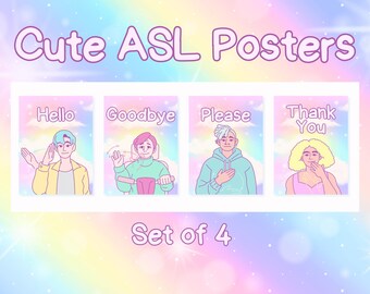 Cute Pastel Rainbow ASL Posters - Set of 4