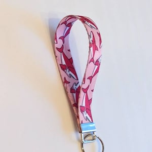 Sharks keychain wristlet, keychain bracelet, wristband, key holder, key chain, keychain, keychain lanyard, pink sharks, shark week, keystrap