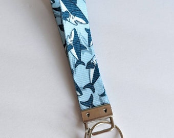 Sharks keychain wristlet, keychain bracelet, wristband, key holder, key chain, keychain, keychain lanyard, blue sharks, shark gift