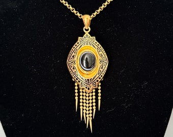 Victorian Gold Enamel Bullseye Fringe Locket Pendant