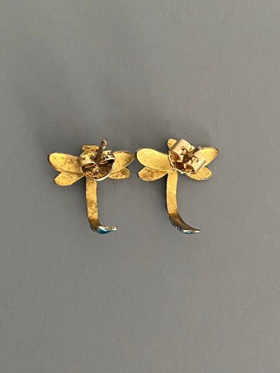 Vintage Sterling Enamel Dragonfly Earrings - image 4