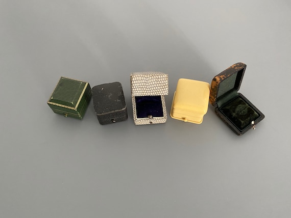 Lot of 5 Antique Square Ring Boxes Push Button - image 1