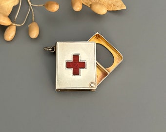 Antique Sterling Enamel Stamp Holder/Locket Red Cross