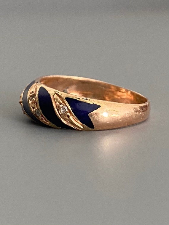 Antique 14K Rose Gold Blue Enamel Diamond Etoile … - image 6