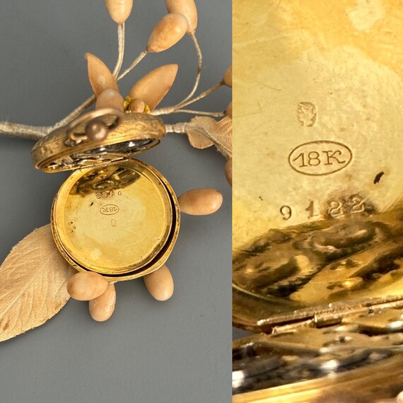 Antique 18k Gold Enamel Swiss Pocket Watch Fob Pe… - image 7