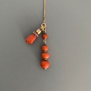 SALE - Georgian Coral Bead Ball Pendant in 14k Gold