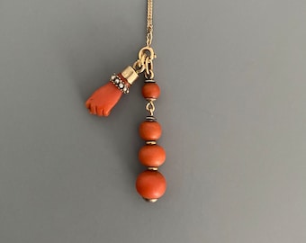 SALE - Georgian Coral Bead Ball Pendant in 14k Gold