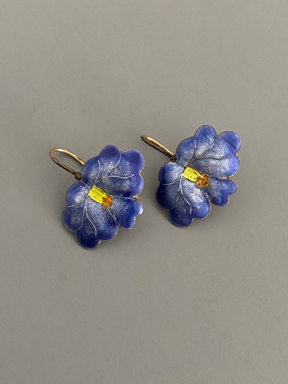 Vintage Sterling Enamel Floral Shashi Earrings - image 1