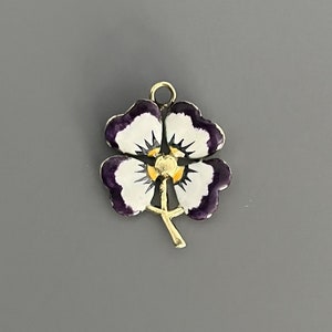 Antique Flower Pansy Clover Pendant Enamel and 14k Gold