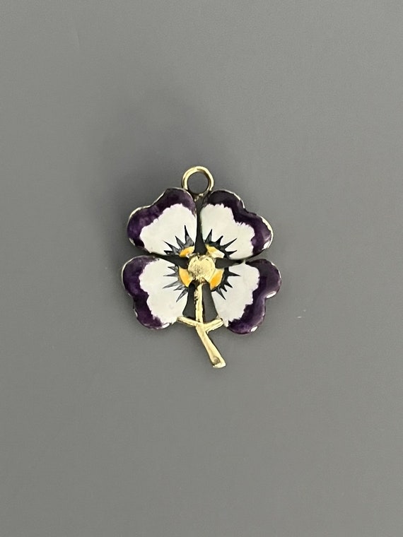 Antique Flower Pansy Clover Pendant Enamel and 14k