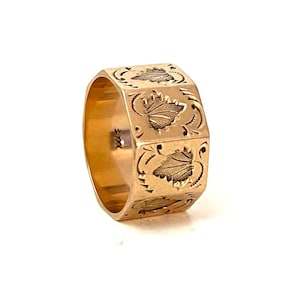 SOLD...Remarkable Victorian 9 Panel Rose Gold Band Ring JR Wood 10k
