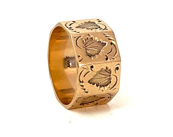 SOLD...Remarkable Victorian 9 Panel Rose Gold Band Ring JR Wood 10k