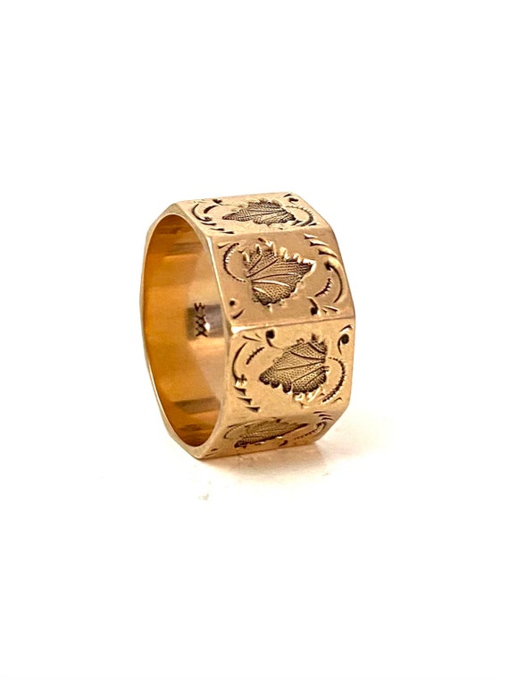 SOLD...Remarkable Victorian 9 Panel Rose Gold Band Ring JR Wood 10k