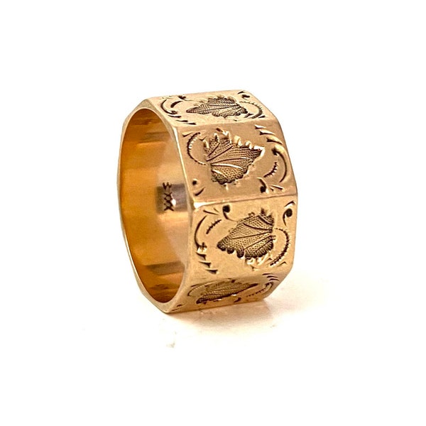 SOLD...Remarkable Victorian 9 Panel Rose Gold Band Ring JR Wood 10k