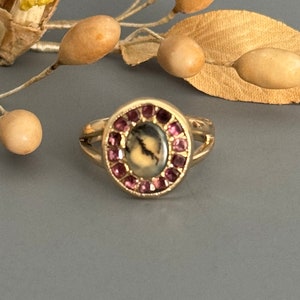 Georgian Agate and Ruby Halo Ring Size 6