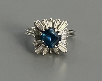 Mid Century Sapphire Diamond Platinum Ballerina Ring