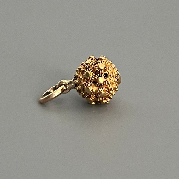 Victorian Cannetille Etruscan Style 15K Gold Sphere Charm Pendant