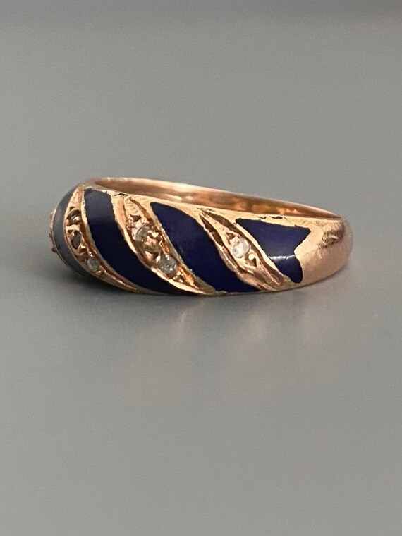 Antique 14K Rose Gold Blue Enamel Diamond Etoile … - image 5