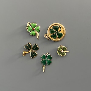 Vintage 14K / 9k Gold Emaille Kleeblatt Kleeblatt Charms Birken + UK Markenzeichen WAHL