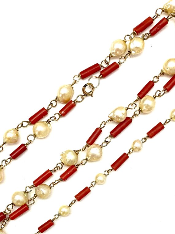 Antique Coral and Baroque Pearl Necklace and Brace