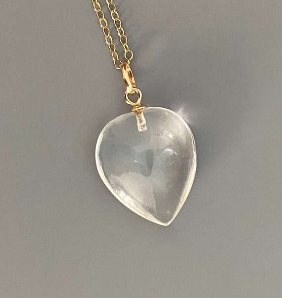 Vintage Lucite Heart Pendant with New 14k Gold Bal