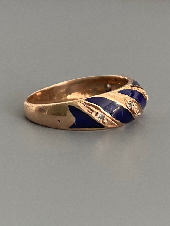 Antique 14K Rose Gold Blue Enamel Diamond Etoile … - image 2