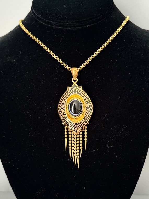 Victorian Gold Enamel Bullseye Fringe Locket Pendant