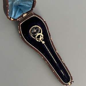 Victorian Gold Garnet Diamond Stick Pin Boxed