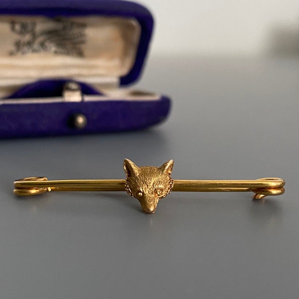 Fantastische Mr. Fox viktorianischen Kragen Pin 9ct in Original samt Box