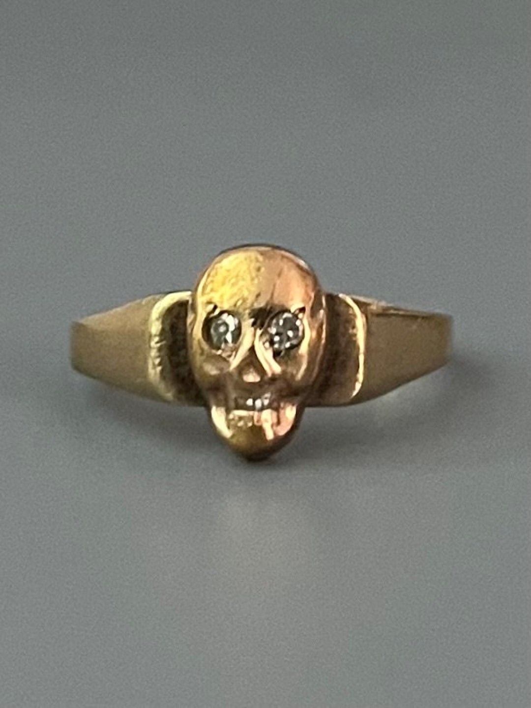 Antique Gold Enamel Skull Ring Diamond Eyes 14K Unisex Size 8.5US - Etsy