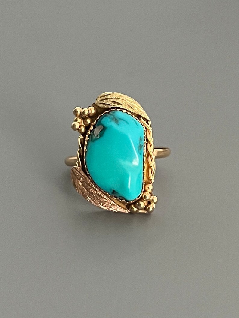 Vintage Turquoise and 14K Gold Statement Ring Native American Etsy