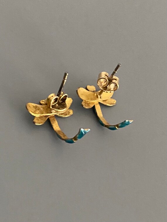 Vintage Sterling Enamel Dragonfly Earrings - image 3
