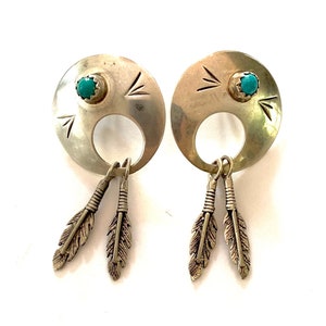 Turquoise Silver Post Feather Earrings