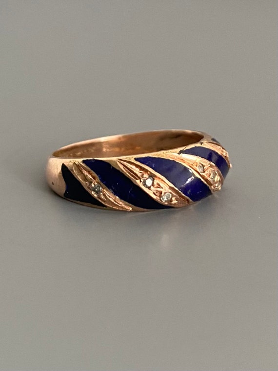 Antique 14K Rose Gold Blue Enamel Diamond Etoile … - image 3