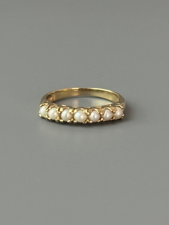 Mid Century Gold Pearl Stacking Ring 10K