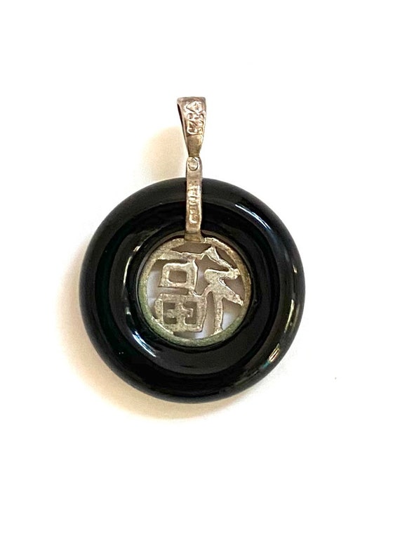 Chinese Black Jade Bi Disc with Sterling Silver