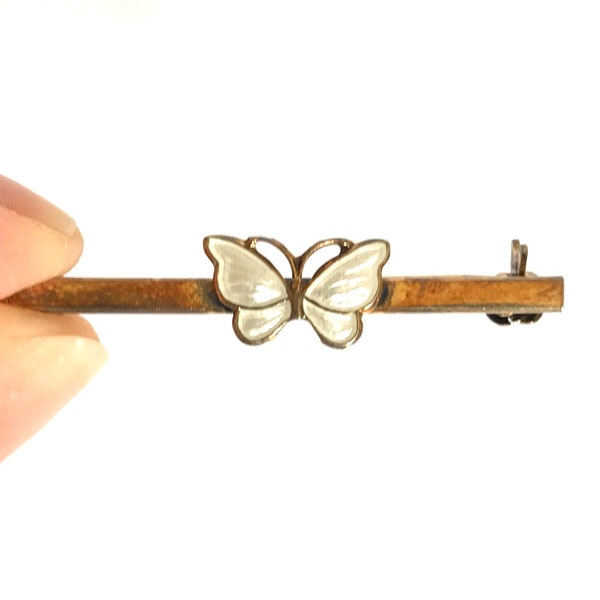 Vintage Sterling Enamel Butterfly Bar Pin Volmer Bahner Denmark