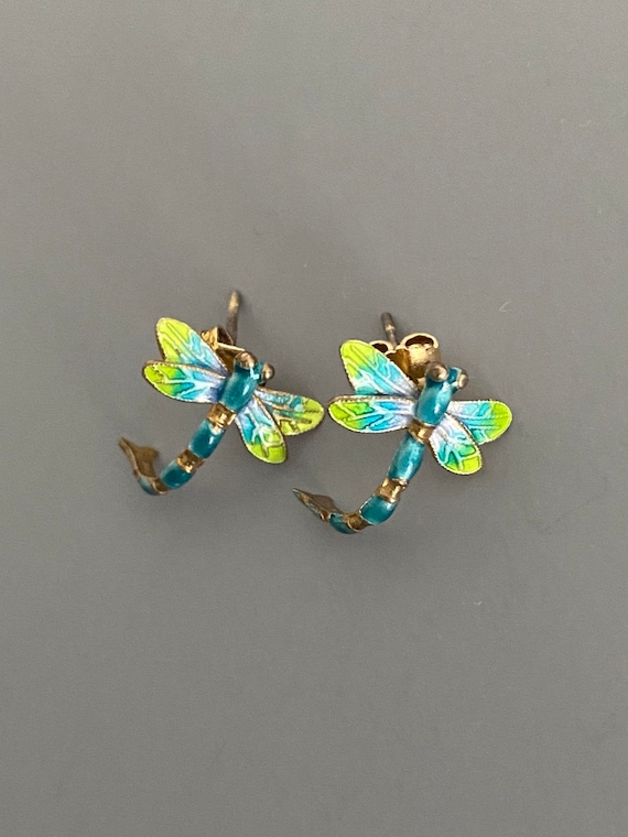 Vintage Sterling Enamel Dragonfly Earrings - image 1