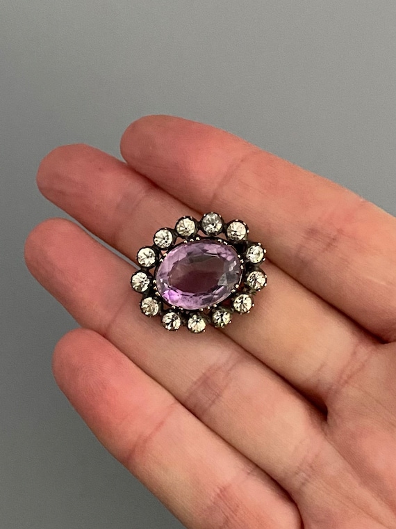 Georgian Rose Cut Diamond & Enamel Whirling Star Flower Pin - Ruby