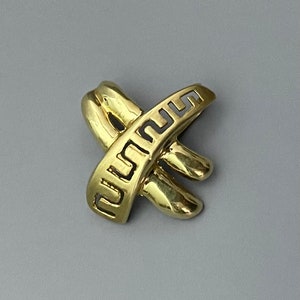 Classic Vintage 12K Criss Cross Gold Greek Key Pendant w Fixed Bale