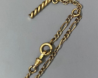 Antique Rose Gold Fill Fetter Link Watch Chain with Dog Clip and Enamel Accent