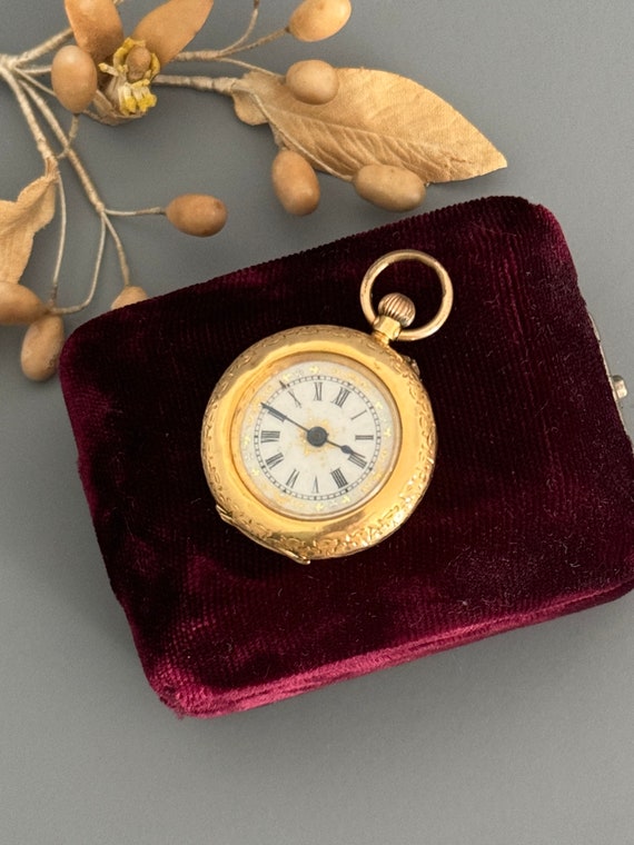 Antique 18k Gold Enamel Swiss Pocket Watch Fob Pe… - image 5