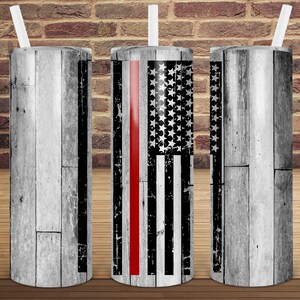 Wood red line flag tapered skinny tumbler 20oz ,Digital download, Red line flag tumbler sublimation, Flag clipart, Flag png, Firefighter png