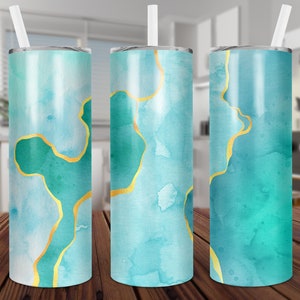 Teal/Blue aquarelle skinny tumbler 20oz , Téléchargement instantané, Sublimation tumbler aquarelle, aquarelle png, Watercolor clipart, Teal png