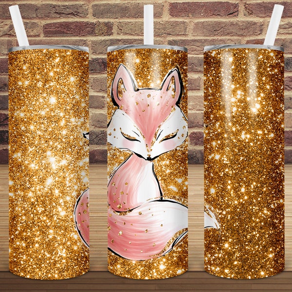 Fuchs gold Glitzer verjüngt dünnen Becher 20oz, sofortiger Download, Glitter Tumbler Sublimation, Glitter Clipart, Gold Glitzer Png, Fuchs Png