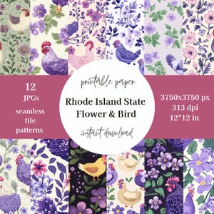Carta per uccelli e fiori dello stato del Rhode Island, carta per scrapbooking floreale, carta digitale, carta floreale, uccello dello stato, carta stampabile, carta digitale