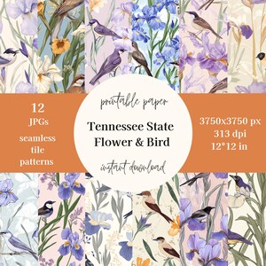 Tennessee staatsvogel- en bloemenpapier, plakboekpapier met bloemen, digitaal papier, bloemenpapier, staatsvogel, afdrukbaar papier, digitaal papier