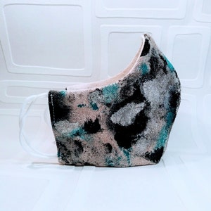 Black/Silver Canvas Face Mask, Hand Painted, Washable