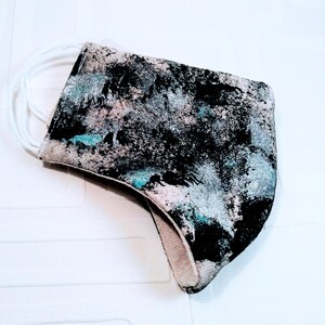 Silver Black Face Mask, Hand Painted Canvas